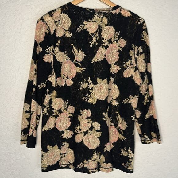 Ralph Lauren Gauzy Lace Long Sleeve Black Top Goth Ruffle Vampire Stretchy XL - Picture 6 of 7